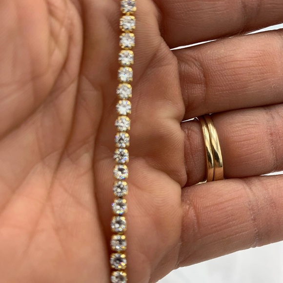 Glistening Simple Gold Plated Crystal Tennis Bracelet - Picture 7 of 10